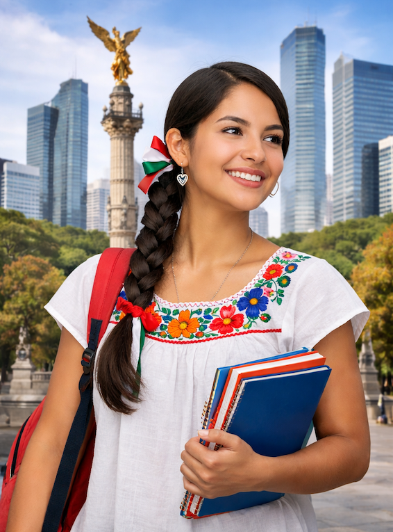 Estudiante con materiales académicos